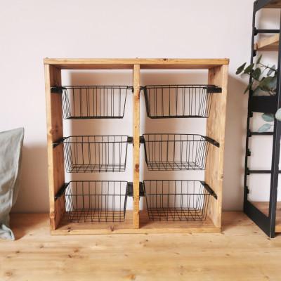 ふるさと納税 守口市 無垢材　ワイヤーバスケットシェルフ　6段　カゴ付