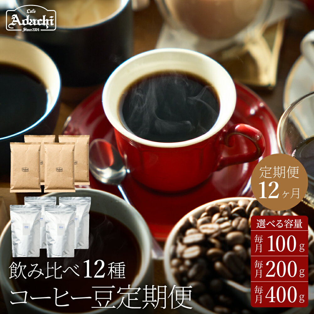 【ふるさと納税】【定期便】カフェ・アダチ コーヒー豆 100gx12ヶ月・200gx12ヶ月・400gx12ヶ月～ コーヒー豆 （粉にもできます）毎月異なる豆が届く 送料無料 お取り寄せ 自家焙煎 珈琲 コーヒー カフェアダチ ドリンク～