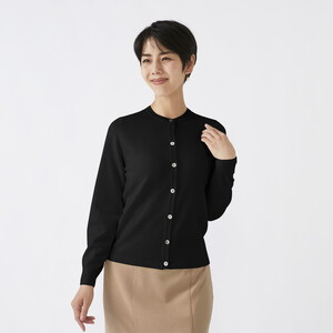 日本製 カシミヤ100% レディース クルーカーディガン ブラック 2Lサイズ
