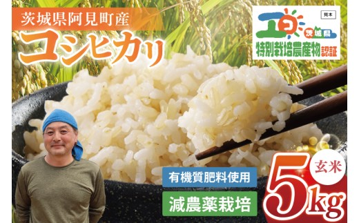 【寄付額改定！】特別栽培農産物認証 コシヒカリ玄米５㎏ 特栽米 ネオニコフリー｜減農薬 減化学肥料 安心 安全 こしひかり 白米 弁当 おにぎり オニギリ 有機肥料 特別栽培米 エコ農産物 茨城県産米(86-02)