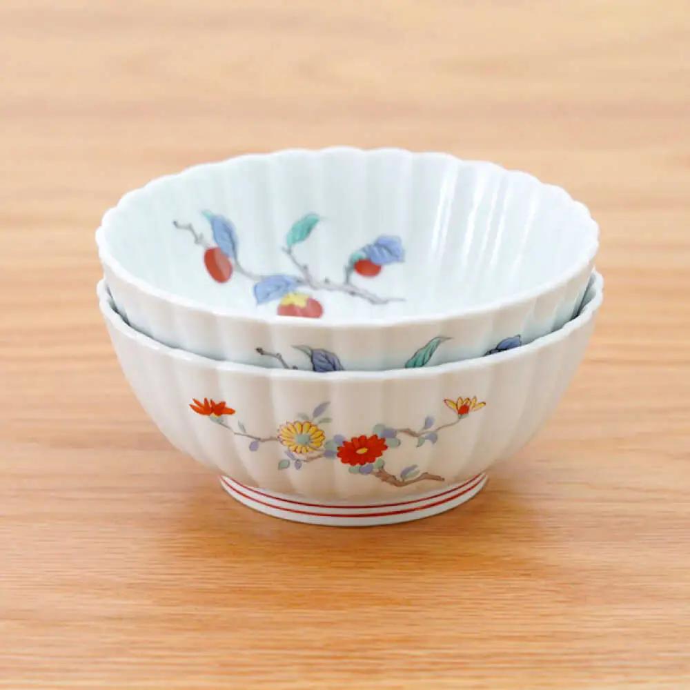 【波佐見焼】花しのぎ 錦小鉢 2柄 セット 柿・菊【団陶器】[PB207]
