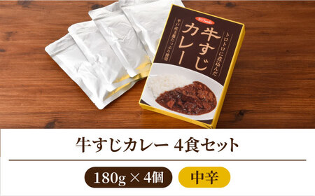 中辛 牛すじカレー 4食【カレー工房　NVfoods】[KAB104]/ 長崎 平戸 惣菜 レトルト ビーフ カレー 長崎和牛 野菜 一人暮らし 防災