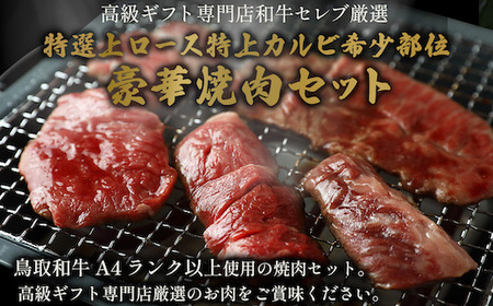 Y265 【和牛セレブ】鳥取和牛 焼肉用特選ロースカルビ&希少部位 600g