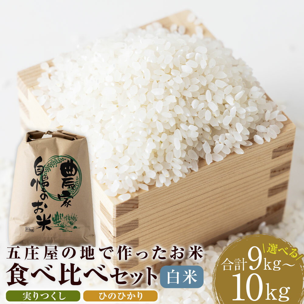 【ふるさと納税】＜選べる種類＞五庄屋の地で作ったお米 食べ比べセット（実りつくし・ひのひかり） 白米：計9kg（各4.5kg） / 玄米：計10kg（各5kg） お米 こめ コメ 単一原料米 ごはん ご飯 美容 健康 国産 福岡県産 うきは市 送料無料 【2026年1月下旬発送開始】