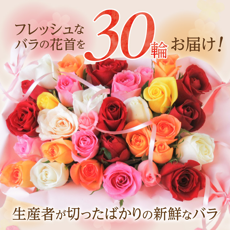 〈日付指定も可能〉 観賞はもちろん！バラ風呂やフラワーシャワーに！ ローズインにゅーよーくミックス３０輪 バラ３０輪詰め合わせ 風呂 薔薇 ローズ ギフト プレゼント ラッピング インテリア お花 フラワー H193-021