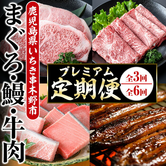 【ふるさと納税】＜選べる定期便・全3回 / 全6回＞いちき串木野プレミアム定期便(まぐろ・鰻・牛肉) 鹿児島 マグロ 鮪 本まぐろ うなぎ 蒲焼き 鹿児島黒牛 ステーキ すき焼き サーロイン ウデスライス リブロース 肩ロース コンシェルジュ【いちき串木野観光物産センター】