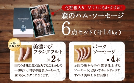 森の ハム ソーセージ 6点 セット 詰合せ 化粧箱入り 肉 フランクフルト ベーコン BBQ 焼肉 おつまみ ギフト グルメ お取り寄せ 贈答用 自家用 プレゼント 贈り物 ご褒美 パーティー 本格