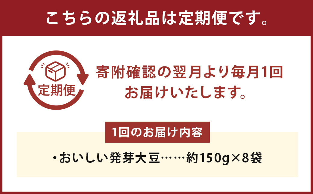 【3回定期便】 おいしい発芽大豆 約1.2kg×3回 ／ 計約1.2kg （1回あたり 約150g×8袋） 発芽大豆 大豆 豆 国産豆 野菜 4種類ミックス レトルト 定期便 冷蔵