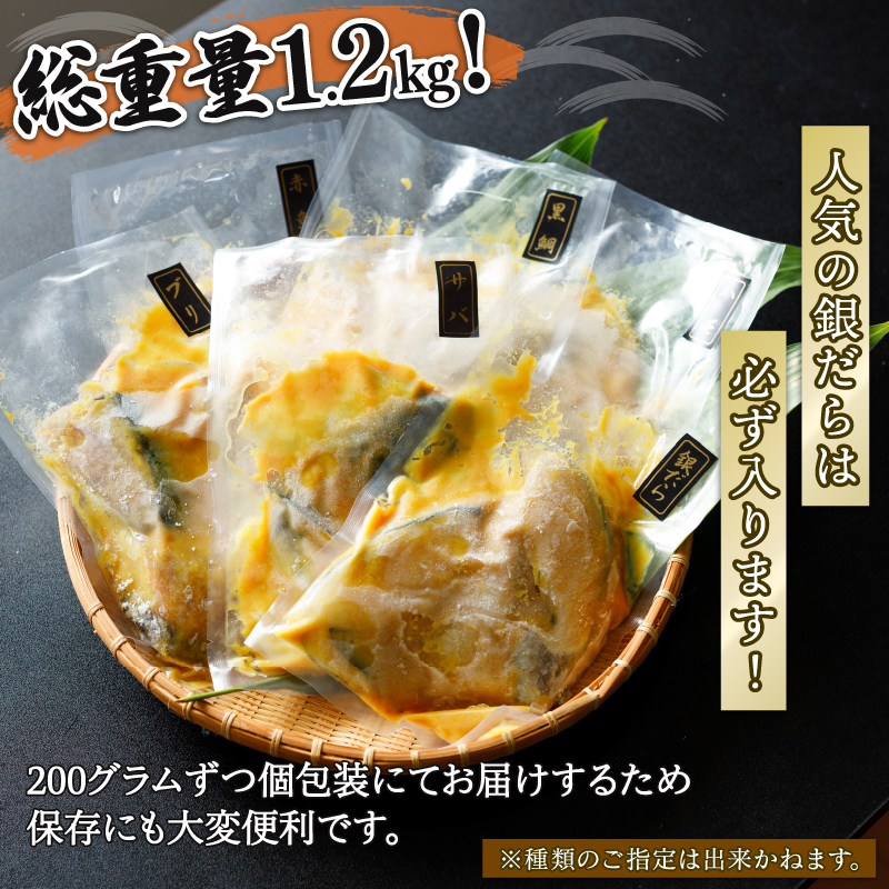 訳あり 西京漬け 1.2kg 6種セット (銀ダラ ＋その他5種) | 魚 さかな 銀ダラ 真鯛 タイ さわら ハモ ブリ 黒鯛 スズキ 鮭 赤魚 鯖 サバ 冷凍 小分け 愛媛県 松山市
