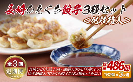 E312p 長崎ひとくち餃子3種セット〈化粧箱入〉【3回定期便】
