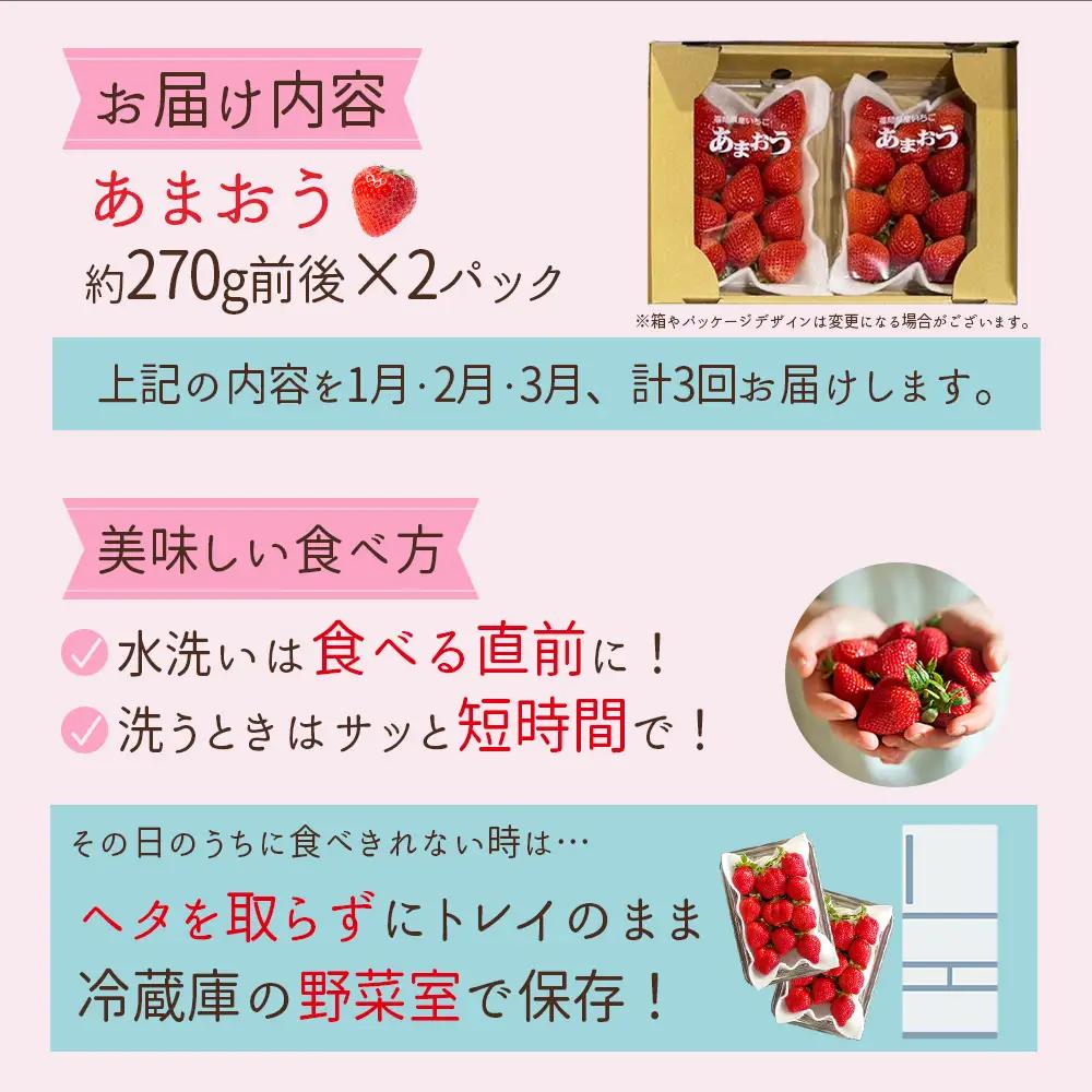 【定期便全3回】【先行予約／2027年出荷】福岡県産あまおう 約270g 前後 ×２パック いちご  3W27