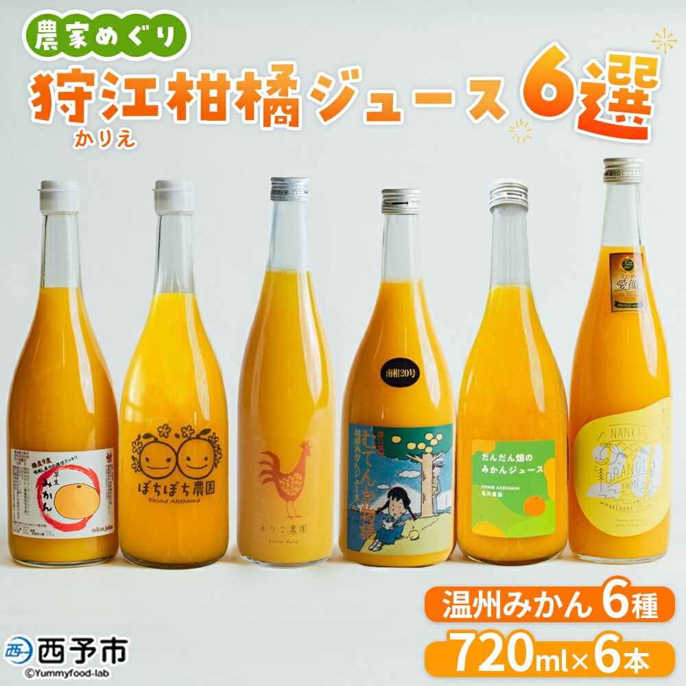 【ふるさと納税】＜農家めぐり 狩江柑橘ジュース 6選（温州みかん）＞ 温州みかん 南柑20号 愛媛県産 飲料 ジュース 国産 みかん 蜜柑 ミカン ストレートジュース 果汁 セット 詰合せ 6種 6本 企業組合かりエンジョイ 愛媛県 西予市 【常温】『4月中旬以降順次出荷予定』