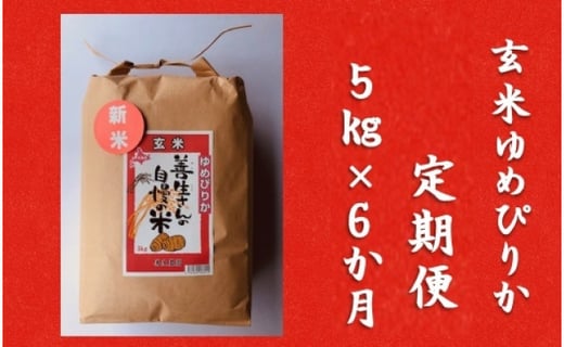 
令和5年産！【定期便】『100%自家生産玄米』善生さんの自慢の米 玄米ゆめぴりか５kg　６か月　（全６回）【06116】
