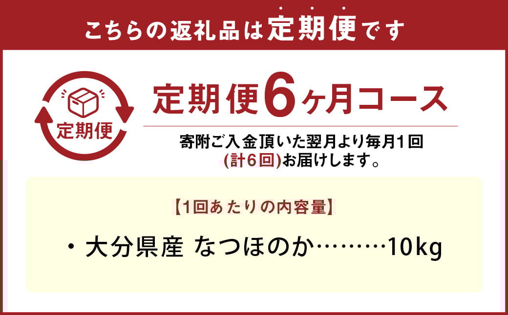 【先行予約】 【6ヶ月定期便】 大分県産 なつほのか 10kg×6回 計60kg