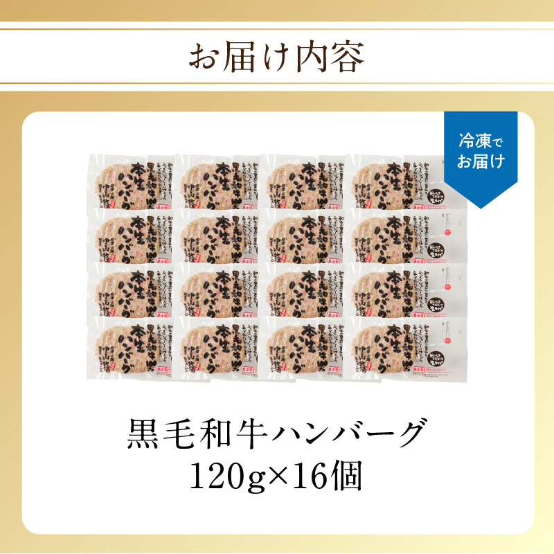 【最速配送】中山牧場 ハンバーグ 16個 ／ 120g×16個 ハンバーグ 味付き 黒毛和牛 牛肉 肉 弁当 おかず 惣菜 簡単 調理 お手軽 時短 焼くだけ 国産 佐賀県 玄海町 冷凍