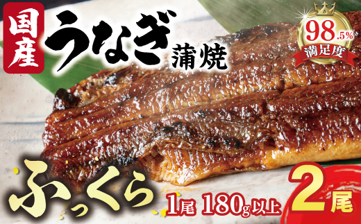 国産うなぎ　備長炭地焼き蒲焼き180g以上×2尾　タレ付き×2【FU02W】