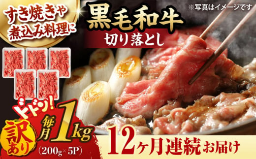 【第12回定期便】【訳あり】 切り落とし 1.0kg (200g×5) 長崎和牛 黒毛和牛 【夢ファームシュシュ】 [WF40] 肉 牛肉 しゃぶしゃぶ すき焼き 訳アリ ワケあり 定期便