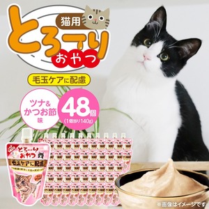 とろーりおやつ 猫用（毛玉ケアに配慮 ツナ＆かつお節味）140g×48個_とろーりおやつ 猫用 140g × 48個 ツナ＆かつお節味 毛玉ケア 液状タイプ おやつ 水分補給 低カロリー 体重管理 長期保存 キャップ付き スパウトパウチ 福岡県 久留米市_Pf069-02