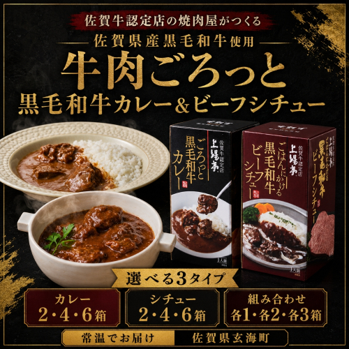 【内容量が選べる】上場亭 ごろっと黒毛和牛カレー・ごはんにかける黒毛和牛ビーフシチュー ／ 黒毛和牛 ビーフカレー デミグラスソース レトルト おかず 詰め合わせ 牛肉 肉 お肉 国産牛 高級 贅沢 本格派 濃厚 コク スパイス トマト 常温 保存食 ストック 簡単調理 時短