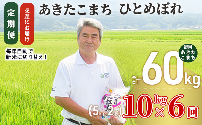 米 定期便 全6回【交互にお届け】あきたこまち ＆ ひとめぼれ 食べ比べ 10kg (5kg×2) ×6回 計60kg 令和7年［2025年11月頃から出荷予定］初回あきたこまち