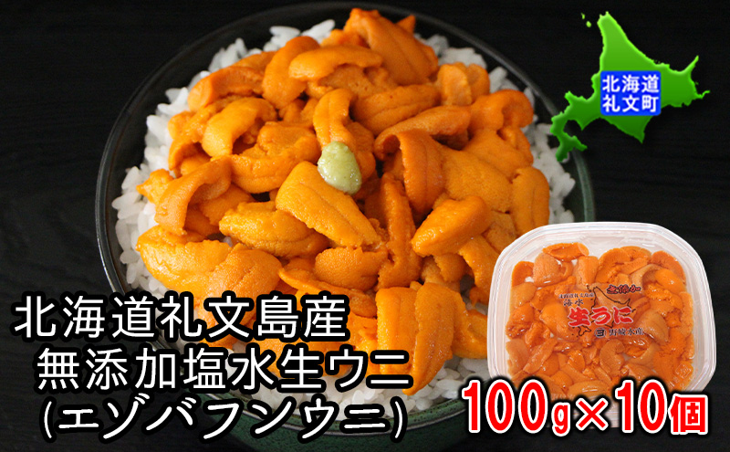 北海道 礼文島産 ミョウバン不使用 塩水ウニ エゾバフンウニ 100g×10パック［野崎水産］【 うに ウニ 雲丹 生うに 塩水うに バフンウニ 素材本来の味 海鮮 うに丼 濃厚 甘み 産地直送 】