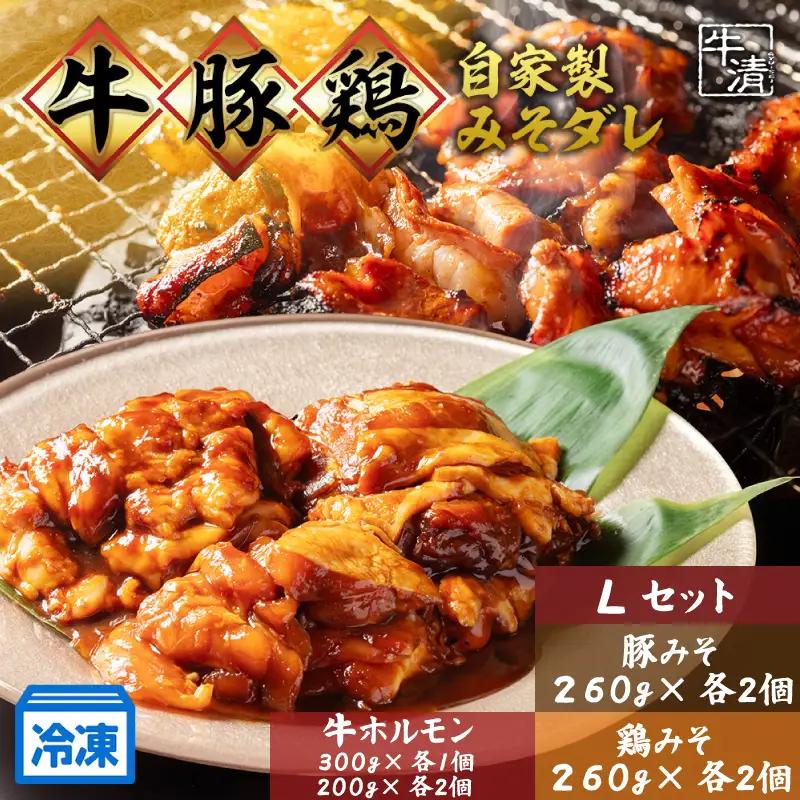 （冷凍） ホルモン セット L 焼き肉 自家製 みそ ダレ 200ｇ×２ 300ｇ×１ 豚肉 ×２ 鶏肉 ×２鍋 焼き 牛肉 豚 ぶたにく ぎゅうにく 鉄板 味噌 もつ煮 もつ もつ鍋 ホルモン鍋 ホルモン煮込み 伊勢志摩