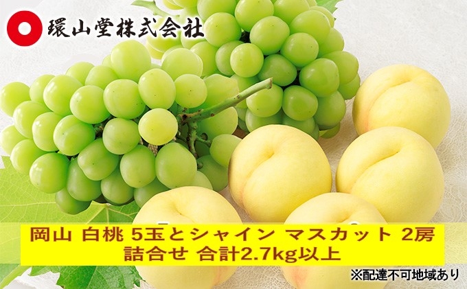 
                  [№5615-0983]桃 ぶどう 2026年 先行予約 岡山 白桃 5玉とシャイン マスカット 2房 詰合せ 合計2.7kg以上 もも 葡萄 岡山県産 国産 フルーツ 果物 ギフト 環山堂
                