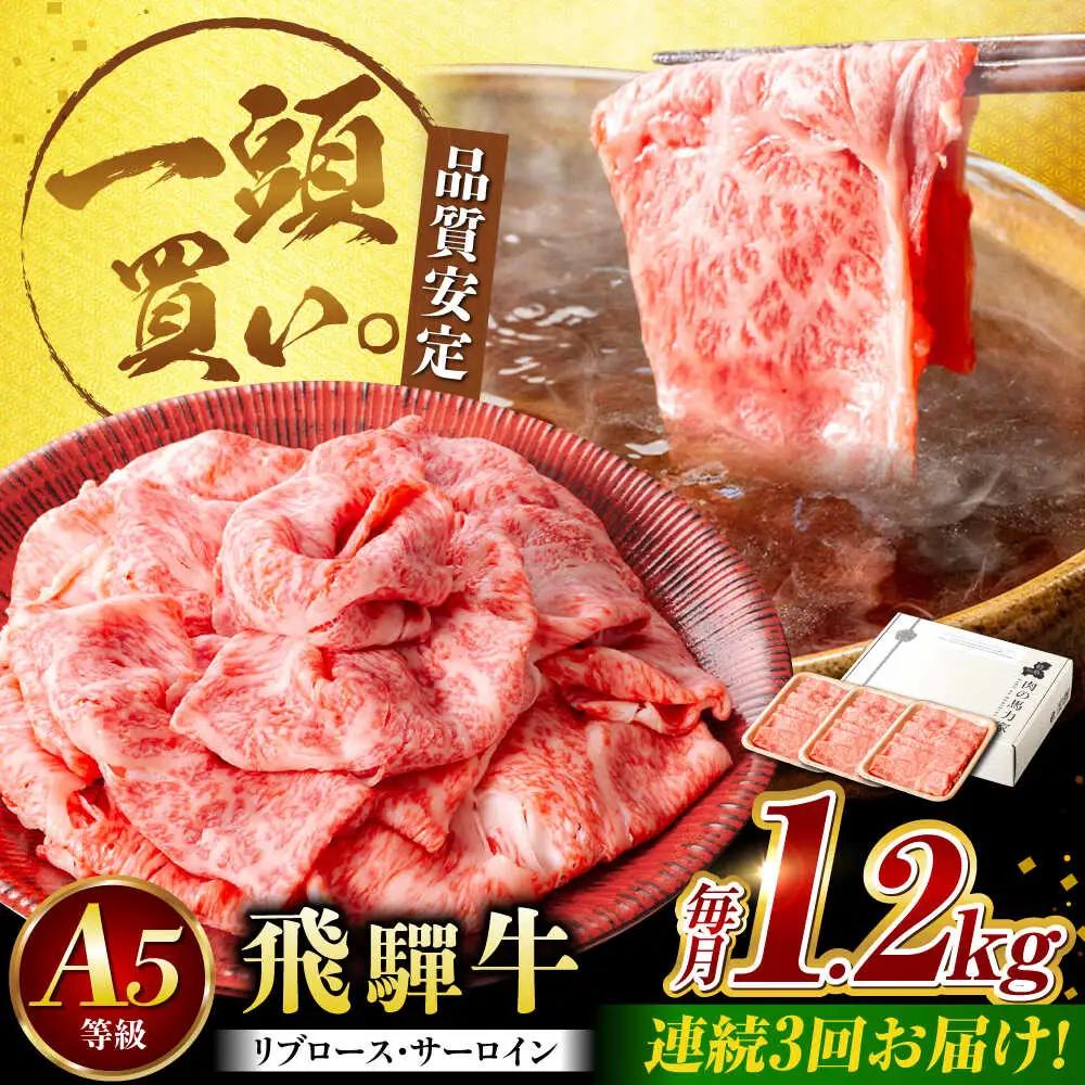 【3回定期便】飛騨牛サーロイン・リブロース 1.2kg(400g×3パック) すき焼きしゃぶしゃぶ用肉 [AVBO027] カルビ 牛肉