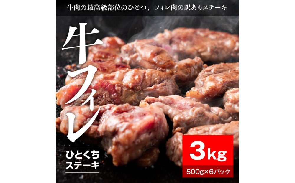 
            【12月26日決済分まで年末発送】【年内発送】牛ヒレタレ漬けひとくちステーキ3kg（500g×6パック）【配送不可：離島】
          