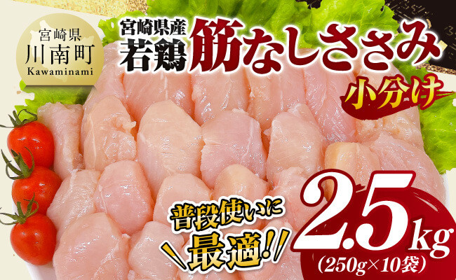 
            【 小分け 】 宮崎県産 若鶏 筋なし ささみ 2.5kg 【 ササミ 鶏肉 とり肉 精肉 便利 ごはん 料理 送料無料 】
          