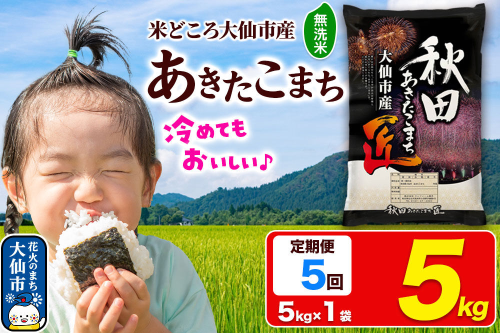 《定期便5ヶ月》米【無洗米】秋田県大仙市産 あきたこまち 精米 5kg 令和7年産