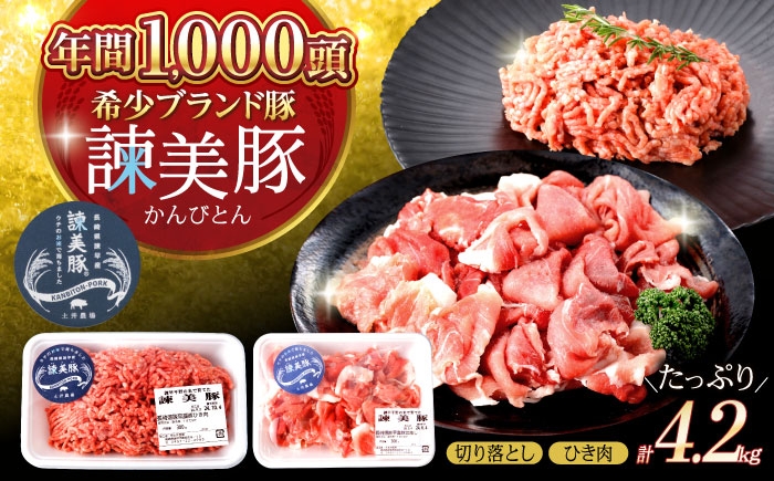 
                  諫美豚切り落としひき肉セット計4.2kg / 豚 豚肉 切り落とし ひき肉 小分け / 諫早市 / 株式会社土井農場 [AHAD059]
                