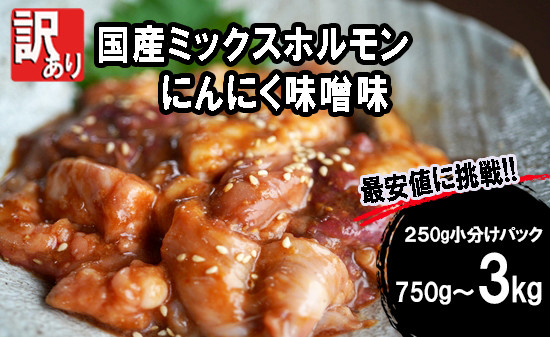 
                  【 訳あり 】 国産牛 ミックスホルモン 750g 1kg / 2kg / 3kg 250g 小分け パック にんにく 味噌味 ミックス ホルモン 焼き 焼肉 味付 小分け 冷凍 味噌だれ 不揃い おつまみ 国産 牛 肉 京都府 舞鶴市 幸福亭
                