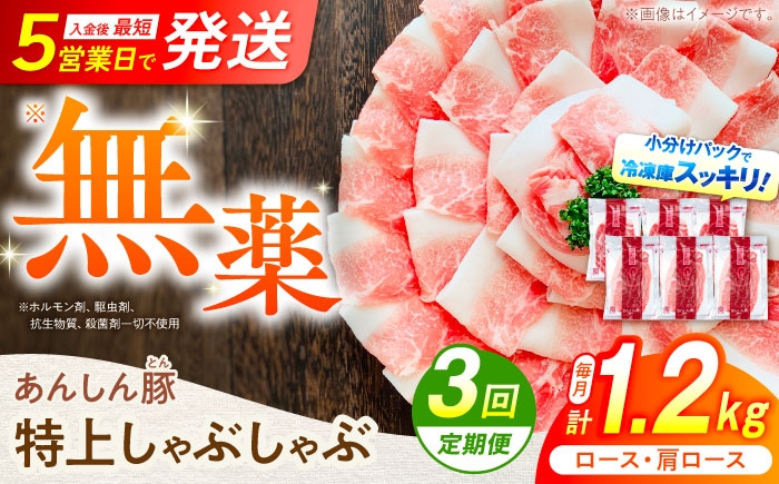 
            【3回定期便】あんしん豚 特上しゃぶしゃぶセット 豚肉 ロース 国産 白川町 / 藤井ファーム [AWAF010]
          