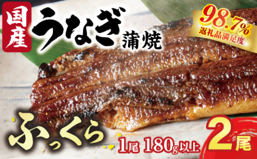 国産うなぎ　備長炭地焼き蒲焼き180g以上×2尾　タレ付き×4【FU02W】