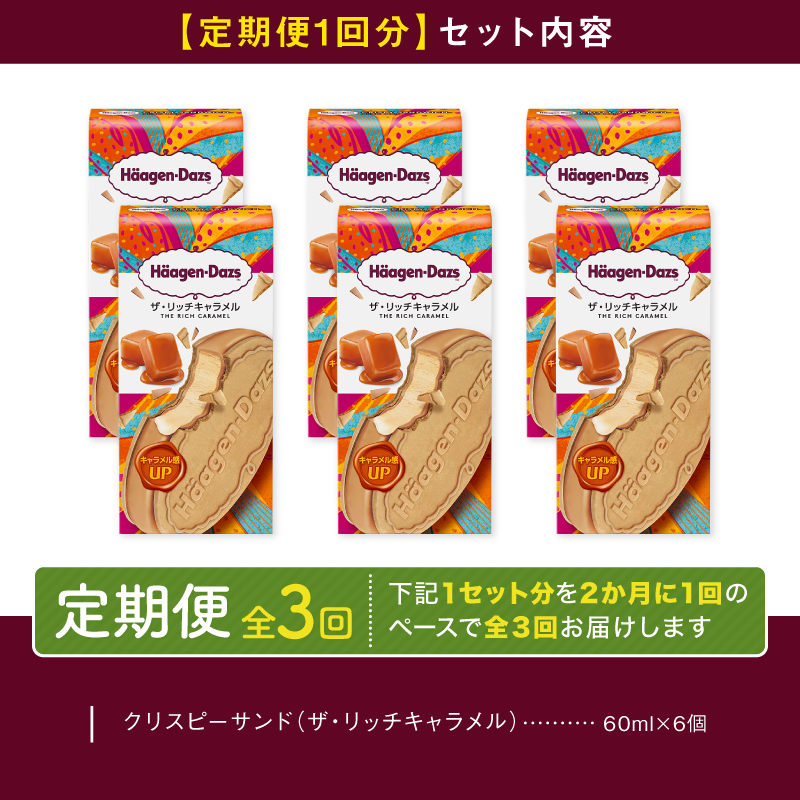 ＜全3回定期便・隔月＞ハーゲンダッツ『クリスピーサンドセット（ザ・リッチキャラメル味）計18個』アイスクリーム アイス スイーツ デザート_H0016-165