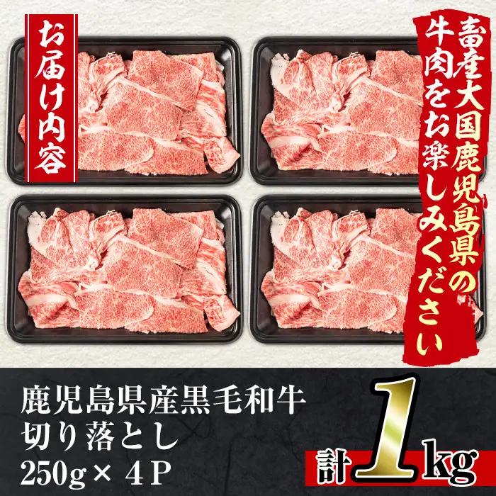 黒毛和牛 牛肉切り落とし 鹿児島県産 計1kg・250g×4P 牛肉切り落とし【アリラン飯店】No.706