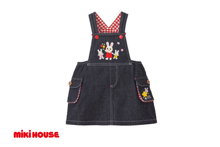 【ミキハウス】うさこ刺繍ジャンパースカート インディゴブルー・Mサイズ（81-17-B-M）こども 子ども服 子ども 子供 子供服 播州織 mikihouse ミキハウス