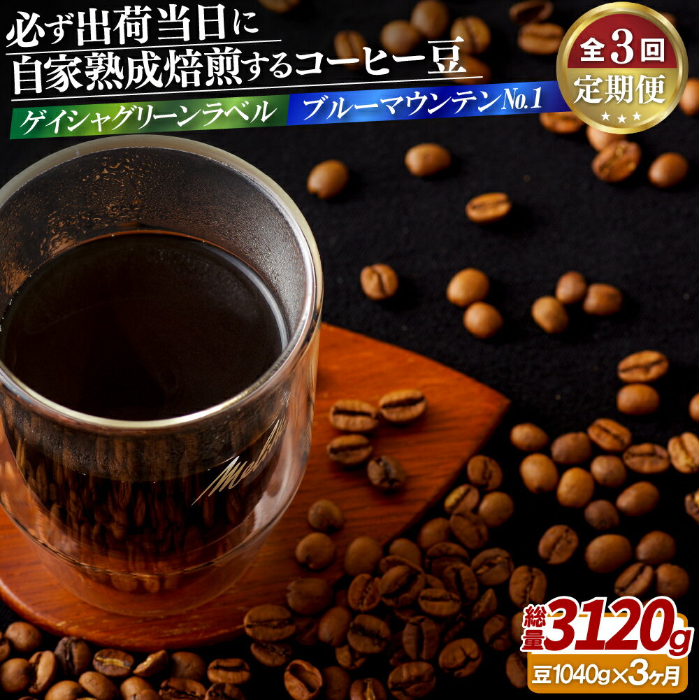 【ふるさと納税】必ず出荷日に自家熟成焙煎ゲイシャ豆(640g)・ブルーマウンテンNo.1豆(400g)【3回定期便】 120000円