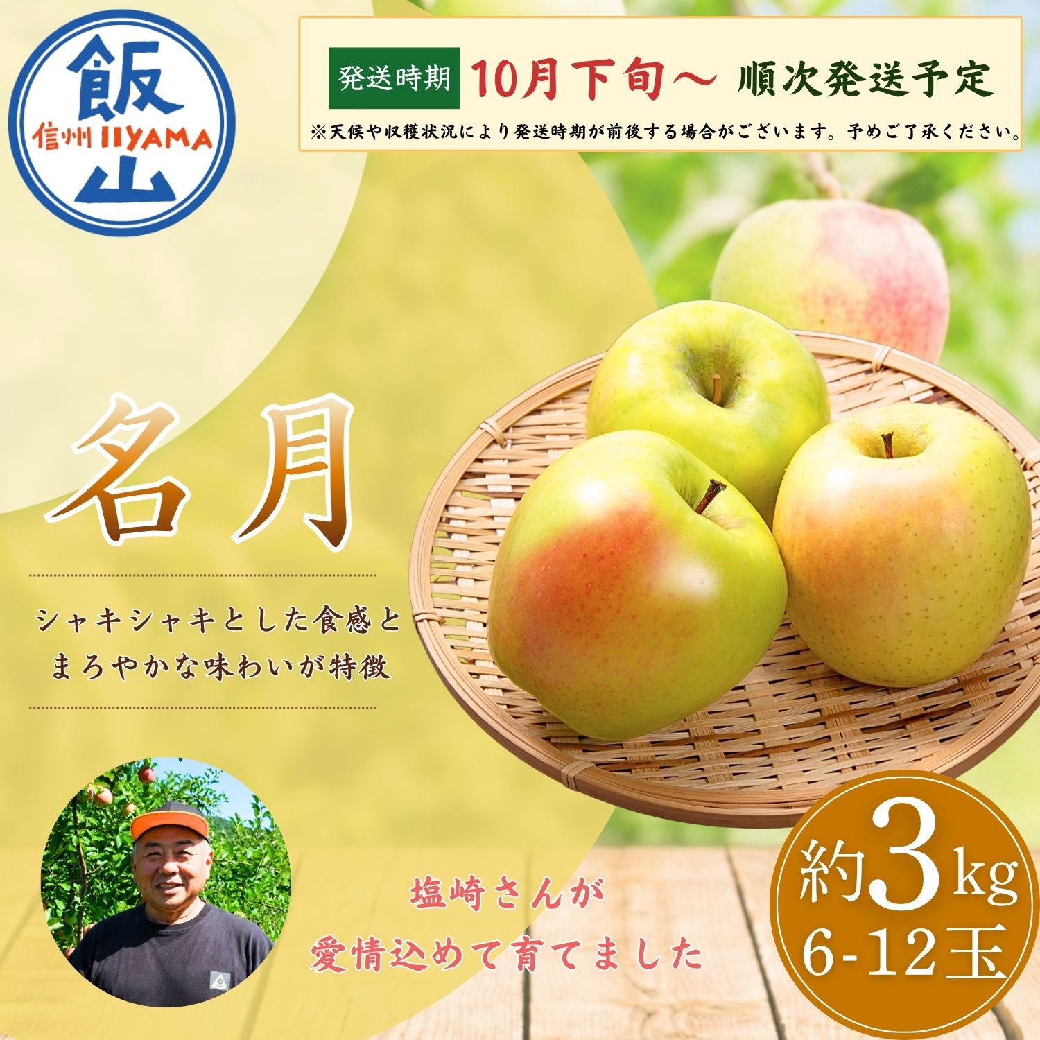 【ふるさと納税】2026年 先行予約 ＼名月／ 3kg / 6〜12玉 長野県 飯山市産 《 出荷開始：2026年10月下旬〜11月上旬頃 》｜ りんご アップル 林檎 めいげつ 3kg 長野県産 信州産 産地直送 人気品種 オススメ ギフト (At)