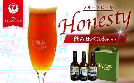 【JAL CAコラボ商品】「Honesty」飲み比べ3本セット　クラフトビール　地ビール　フルーツビール　お酒　★JALふるさとアンバサダーとのコラボ企画★　辺塚だいだい・大将季・たんかん　南大隅町　Honey Forest Brewing（Sun Sun ALE) BG723