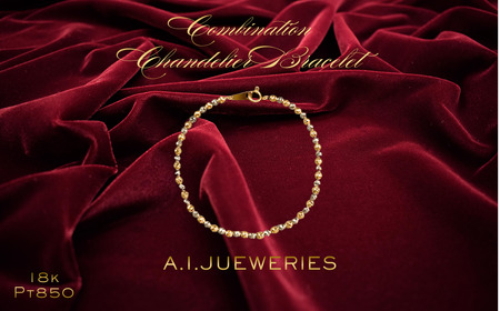 【受注生産】18金 プラチナ850 コンビ シャンデリア ブレスレット 18cm 3mm玉 / K18 Pt850 Chandelier bracelet 18cm 3mm玉 品番:k/p-3mcd18
