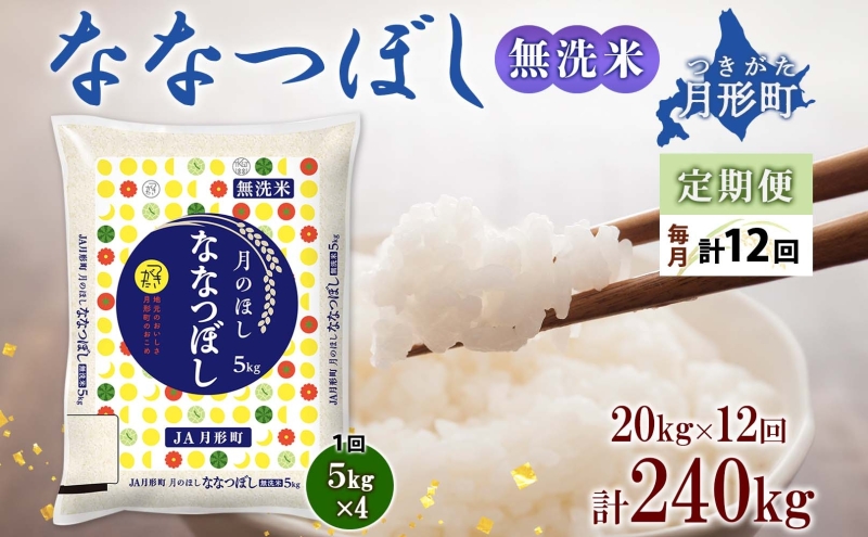 北海道 定期便 12ヵ月連続12回 令和6年産 ななつぼし 無洗米 5kg×4袋 特A 米 白米 ご飯 お米 ごはん 国産 ブランド米 時短 便利 常温 お取り寄せ 産地直送 送料無料