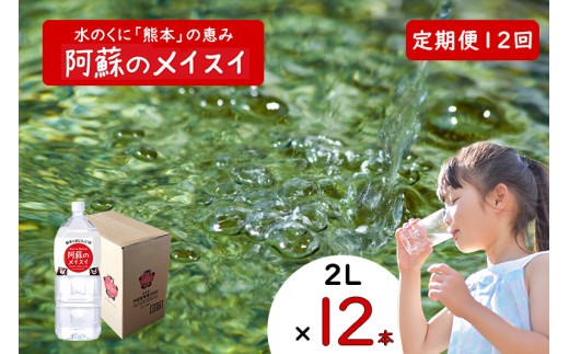 【ふるくま】定期便 12回 阿蘇のメイスイ 阿蘇山 天然水 2L × 12本 2ケース  熊本 阿蘇 水 みず 飲料 くまモンラベル 熊本県 ミネラルウォーター 非加熱殺菌 賞味期限2年 730日 備蓄 保存用