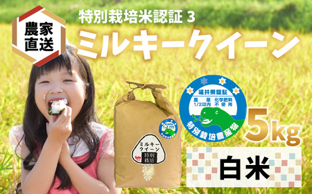 【 令和7年産】【農家直送】特別栽培米認証3 ミルキークイーン 白米 5kg×1袋（計5kg） | 冷めてもおいしい もちもち