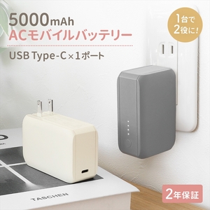 Owltech(オウルテック) 最大PD20W対応 5000mAh USB Type-C出力 ACモバイルバッテリー OWL-LPBAC5001-GY グレー