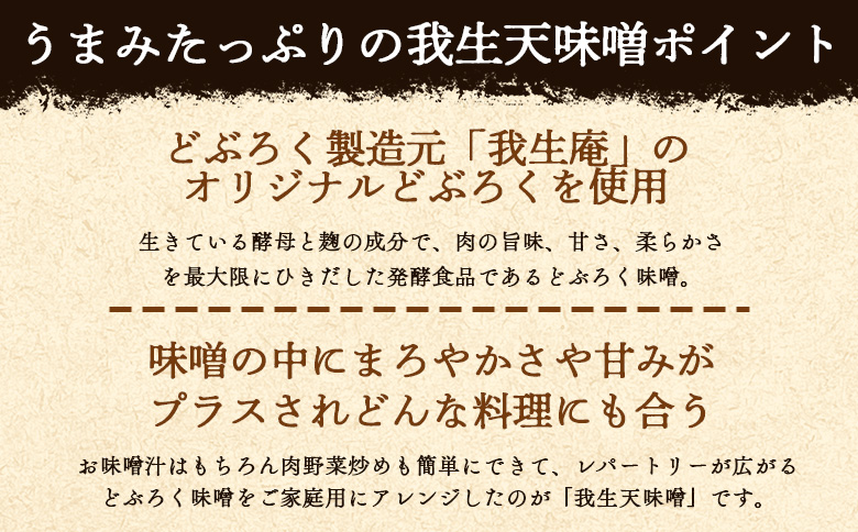 ＜我生天味噌 1個＞300g 選べる 内容量 個数 みそ ミソ 調味料 酵母 どぶろく味噌 ドブロク 米 料理 お味噌汁 パック 発酵食品 まろやか マイルド 風味 旨味 加工食品 和食 和 麹 こう