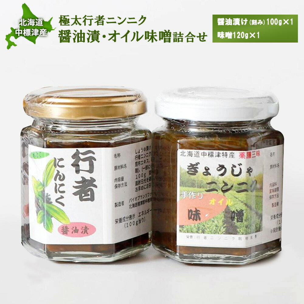 【ふるさと納税】北海道中標津産 行者ニンニク醤油漬×1個・オイル味噌×1個セット | オンライン 申請 ハーブ 香草 山菜 山の幸 野菜 オイル 醤油 しょうゆ 万能調味料 健康効果 長寿 体力増強 お取り寄せ 北海道 中標津町 中標津【2001601】