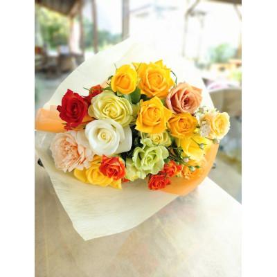 ふるさと納税 杵築市 『天使のバラ』薔薇だけのミニ丈ブーケ(黄オレンジ系)Sサイズ