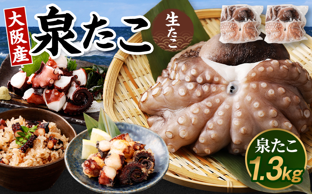 大阪産 泉タコ （生たこ）  計1.3kg 650g（1～3杯）×2袋 魚介類 海鮮 タコ たこ 真蛸 スミ抜き 塩もみ処理 下処理済み 簡単調理 冷凍